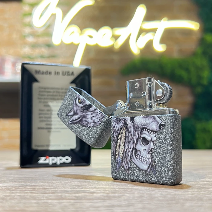 ZIPPO Wolf Skull Feather Design