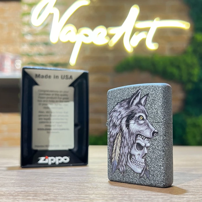 ZIPPO Wolf Skull Feather Design