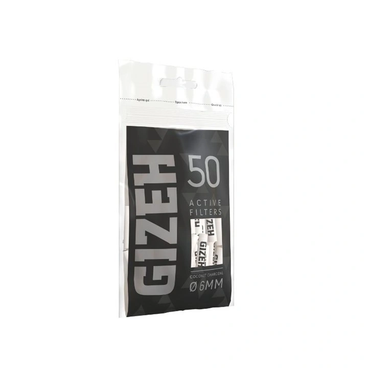Gizeh Active Filter Black 6mm – Kokos kömürlü, keramika uclu, aktiv tütün filtrləri (50 ədəd)